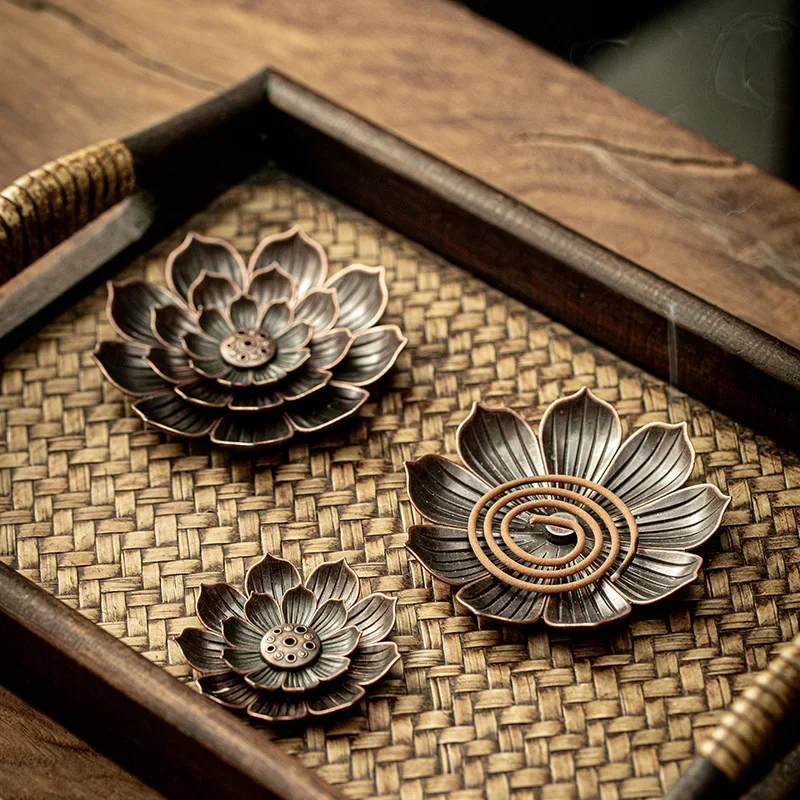 Incense Burner Reflux Stick Incense Holder Home Buddhism Decoration Coil Censer with Lotus Flower Shape Bronze / Copper Zen Budd 5