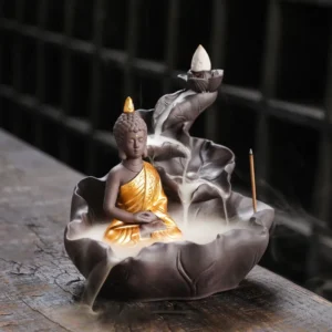 Creative Purple Clay Zen Buddha Backflow Incense Burner Lotus Incense Stick Holder, Aromatherapy Home Decor Censer - No Incense 1