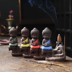 1pc Ceramic Waterfall Incense Burner Cute Monk Backflow Incense Burner Bodhisattva Buddha Burner Home Decor (Without Incense) 1