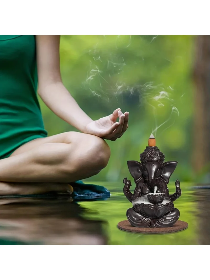 1pc Ganesha Waterfall Incense Burner, Ceramic Backflow Censer Incense Holder, Yoga Aromatherapy Elephant Ornament Home Decor 6