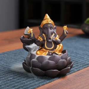 1pc, Ceramic Lotus Indian Ganesha Elephant God Buddha Statues Backflow Incense Burner Buddha Incense Hold Home Decor Tea Pet 1
