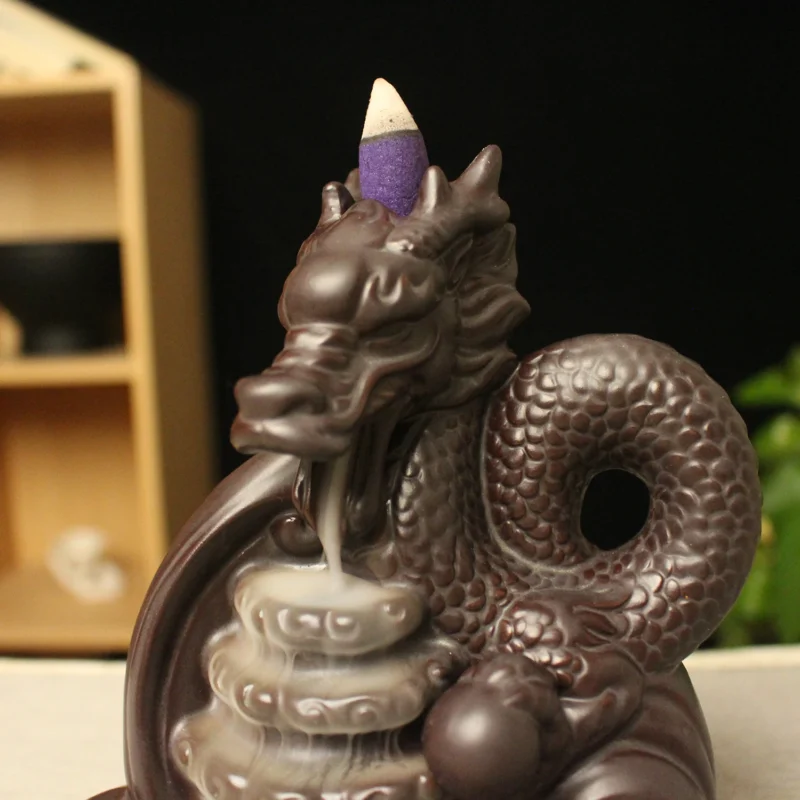 Ceramic Handmade Crafts Backflow Incense Burner Creative Dragon Shape Smoke Waterfall Incense Burner Ornament Zen Garden Decor 5