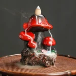 Resin Mushroom Waterfall Backflow Incense Burner Flowers Pond Incense Holder for Home Relaxation Halloween &Easter Decorations 1