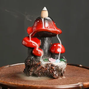 Resin Mushroom Waterfall Backflow Incense Burner Flowers Pond Incense Holder for Home Relaxation Halloween &Easter Decorations 1