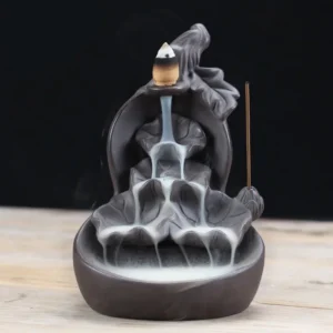 Free Gourd and Lotu Waterfall Incense Burner Incense Stick Holder Censer Purple Clay Aroma Smoke Backflow Home Decor -No Incense 1