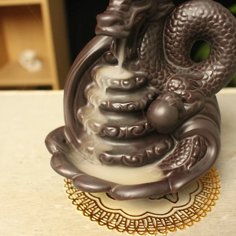 Ceramic Handmade Crafts Backflow Incense Burner Creative Dragon Shape Smoke Waterfall Incense Burner Ornament Zen Garden Decor 3