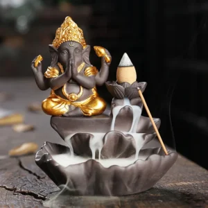 Handicrafts Lucky Ganesha Elephant Waterfall Backflow Incense Burner Home Decor Incense Stick Holder Lotus Censer (No Incense) 1