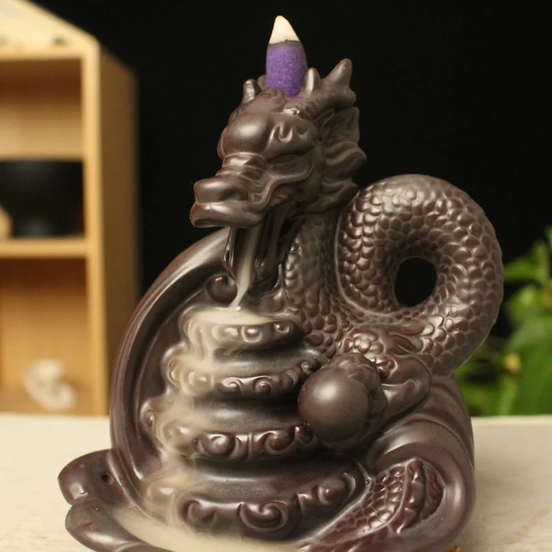 Ceramic Handmade Crafts Backflow Incense Burner Creative Dragon Shape Smoke Waterfall Incense Burner Ornament Zen Garden Decor 2