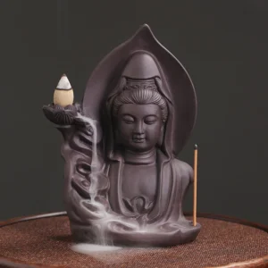 Purple Clay Avalokitesvar Handicrafts Buddha Waterfall Backflow Incense Burner Home Decor Incense Stick Holder Ceramic Censer 1