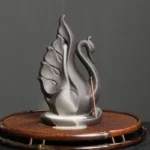 1pc,Cute Swan Waterfall Backflow Incense Burner Ceramic Home Desktop Decor Ornament Incense Fountain (Without Incense） 1