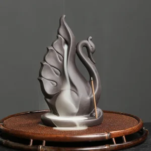 1pc,Cute Swan Waterfall Backflow Incense Burner Ceramic Home Desktop Decor Ornament Incense Fountain (Without Incense） 1