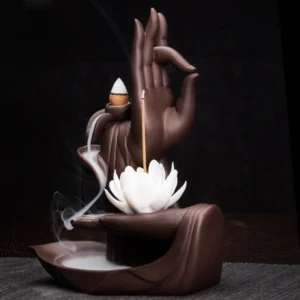 Indoor Desktop Ceramic Feng Shui Crafts Buddha Hand Backflow Incense Burner Zen Garden Decor Incense Holder Smoke Waterfall Gift 1