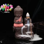 50Pc Incense Cones + Burner Creative Home Decor The Little Monk Small Buddha Censer Backflow Incense Burner Use In Home Teahouse 1
