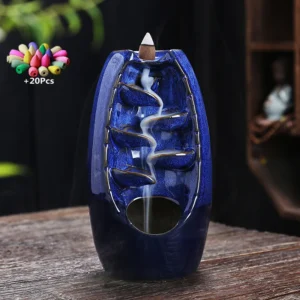With 20Cones Home Decor Blue Waterfall Ceramic Handmade Crafts Ornaments Indoor Aromatherapy Waterfall Backflow Incense Burner 1