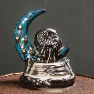 1pc Ceramic Backflow Incense Burner, Creative Moon and Halloween Skull Head Backflow Incense Holder Home Decor (Without Incense) 1
