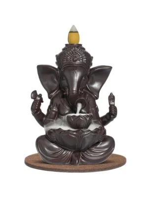 1pc Ganesha Waterfall Incense Burner, Ceramic Backflow Censer Incense Holder, Yoga Aromatherapy Elephant Ornament Home Decor 1