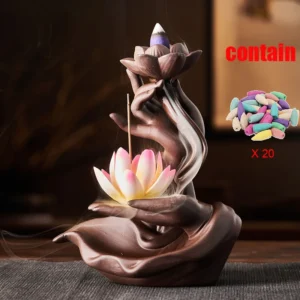 Contains 20 incense Buddhist Lotus return incense craft stove home incense fused Yoga stove home ornaments candle incense seat psychotherapy incense stove suitable for gifts 1