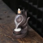 1pc,Buddha Hand Purple Clay Teapot Backflow Incense Burner Ceramic Censer Home Office Tea House Decor (Without Incense) 1