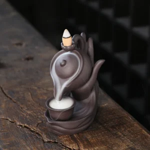 1pc,Buddha Hand Purple Clay Teapot Backflow Incense Burner Ceramic Censer Home Office Tea House Decor (Without Incense) 1