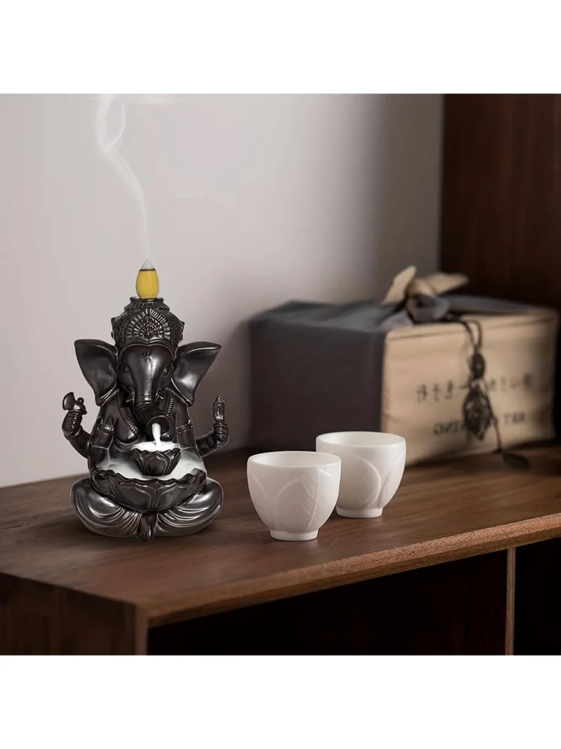 1pc Ganesha Waterfall Incense Burner, Ceramic Backflow Censer Incense Holder, Yoga Aromatherapy Elephant Ornament Home Decor 2