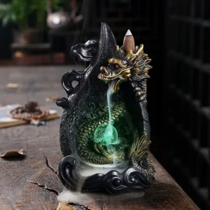 LED Dragon Backflow Incense Holder Waterfall Incense Burner Smoke Incense Censer +20Backflow Incense Cones Aromatherapy Ornament 1