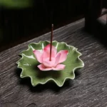 Ceramic handmade imitation floral thread incense tray - Home tea room aroma diffuser lotus leaf base Buddha hall incense burner 1