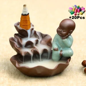 Gift 20 Incense Cones Zen Monk Backflow Incense Burner Home Decoration Creative Home Furnishing Waterfall Incense Holder Ashtray 1
