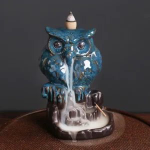 European style owl flowing water backflow incense burner, creative home indoor ceramic handicraft deodorization incense burner 1