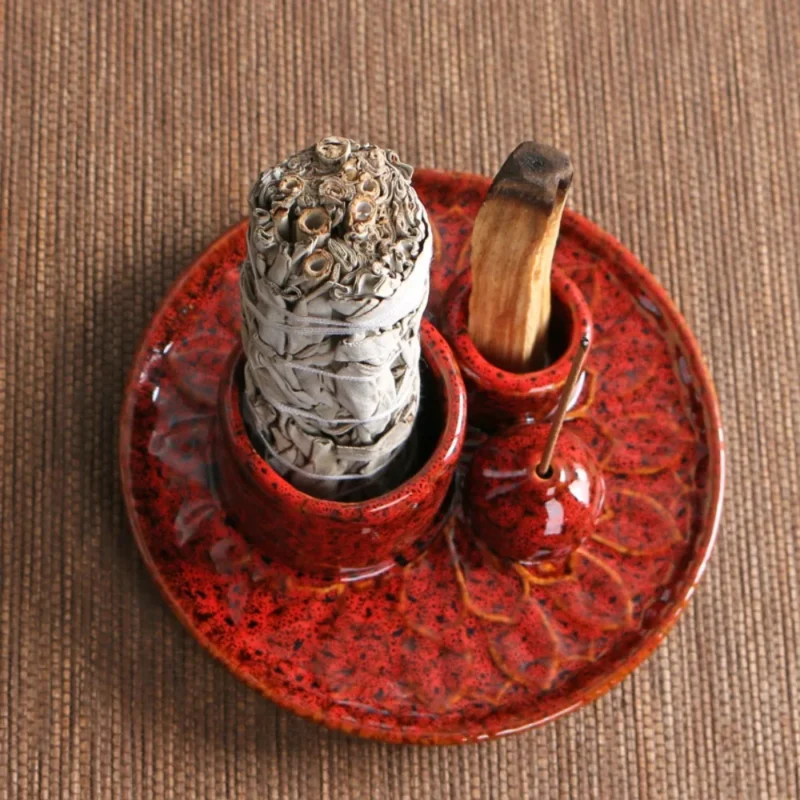 Black/Blue/Red/Yellow Incense Burner Holder Easy-to-clean Ceramic 13*13*5 CM Palo Santo Holder Aromatherapy Stove Bedroom 3