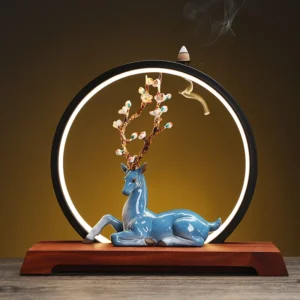 Ceramic Plum Blossom Deer Round LED Handicrafts Backflow Incense Burner Incense Holder Censer Home Ornament 1
