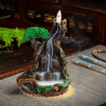 Handmade Resin Incense Burner Rockery Mountain Water Tree House Landscape Waterfall Backflow Incense Holder 1