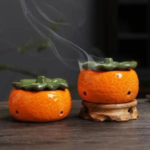 Porcelain Orange Fruit Aroma Burner Sandalwood Coil Incense Holder Smoking Backflow Fragrance Censer Home Decor 1