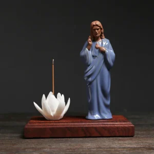 The Madonna And Jesus Ceramic White Pink Lotus Incense Stick Burner Incense Censer Home Ornament 1