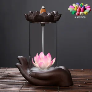 Monkey King Handicraft Windproof Backflow Lotus Incense Burner Led Ball Home office Tea House Decorate Ceramic Incense Fountain 1