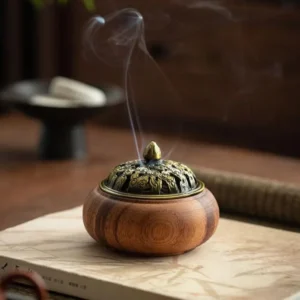 Walnut Wooden Auspicious Cloud Aromatherapy Burner Chinese Style Coil Incense Holder Indoor Fragrance Censer Home Decor 1