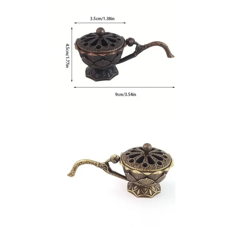Retro Small Lotus Hand Stove with Cover Hollow Out Sandalwood Incense Burner Yoga Studio Classic Decoration 6